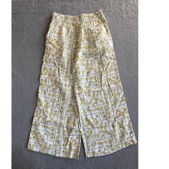 Joie Pants Small Linen Wide Leg Crop Floral High Rise Pull On Boho Beach Yellow - Picture 5 of 15